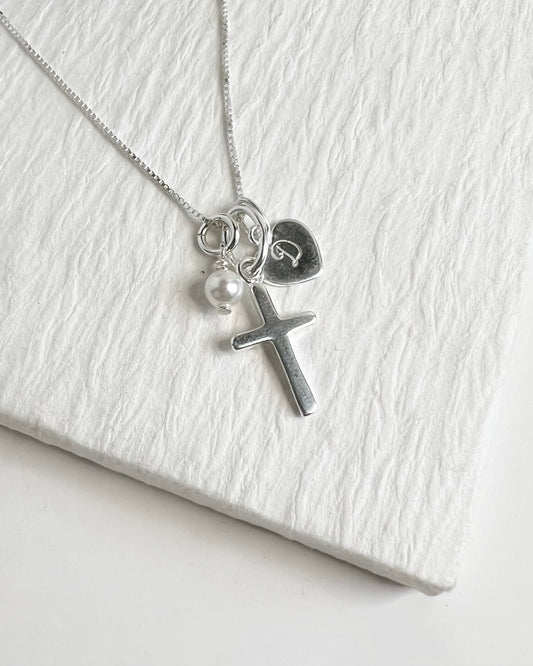 INITIAL CROSS NECKLACE