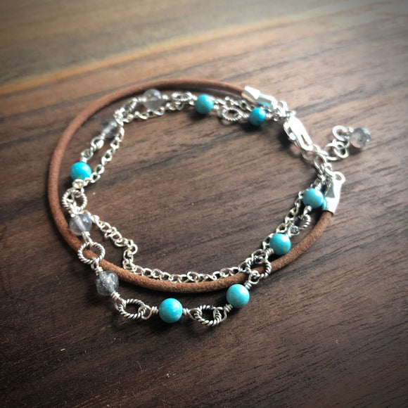 Layered Turquoise Leather Bracelet