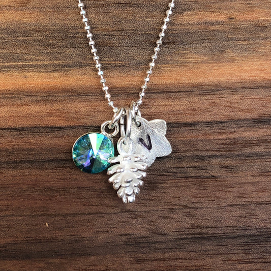 Pine Cone Initial Necklace
