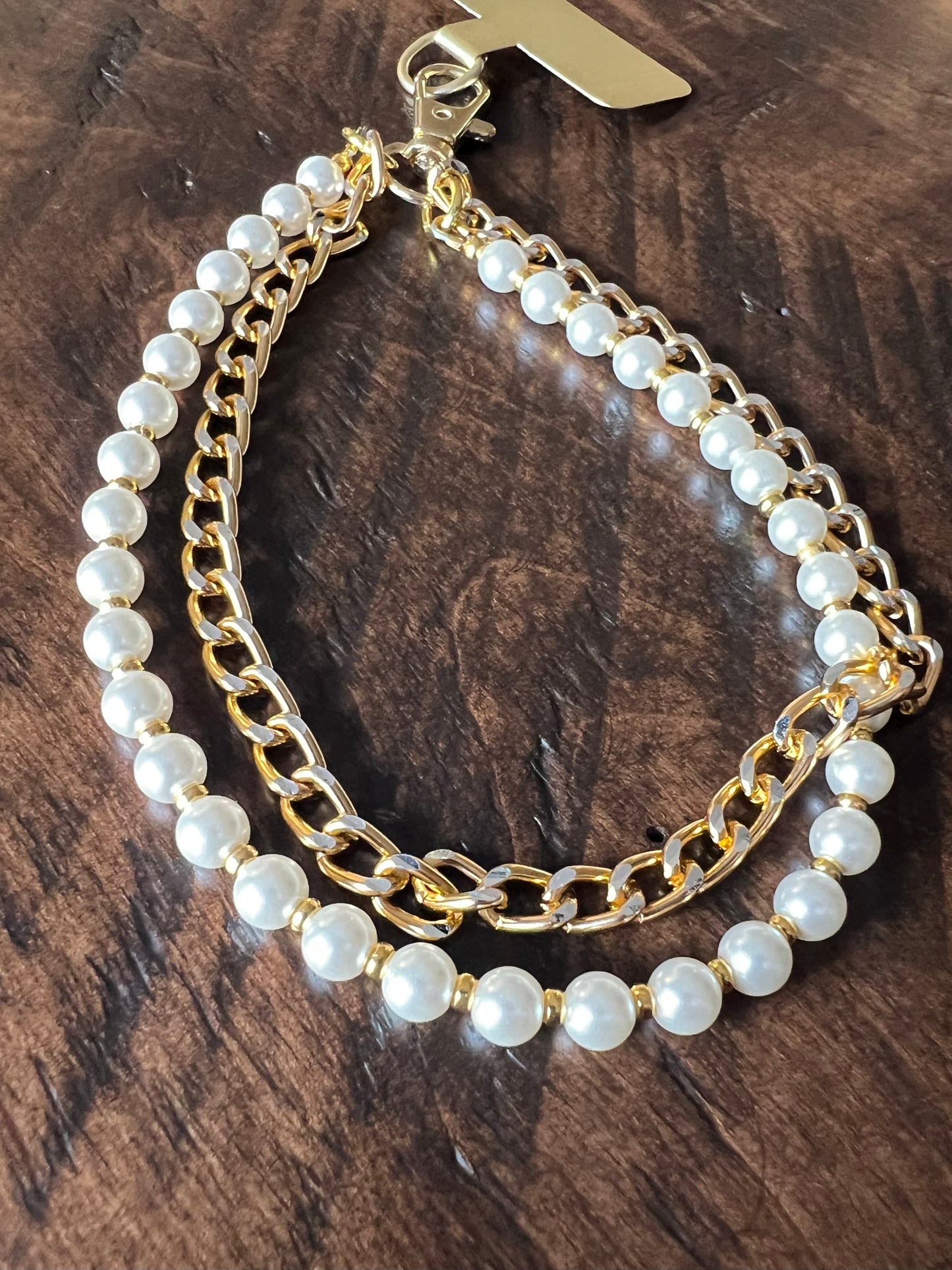 Phone wristlet - white pearl