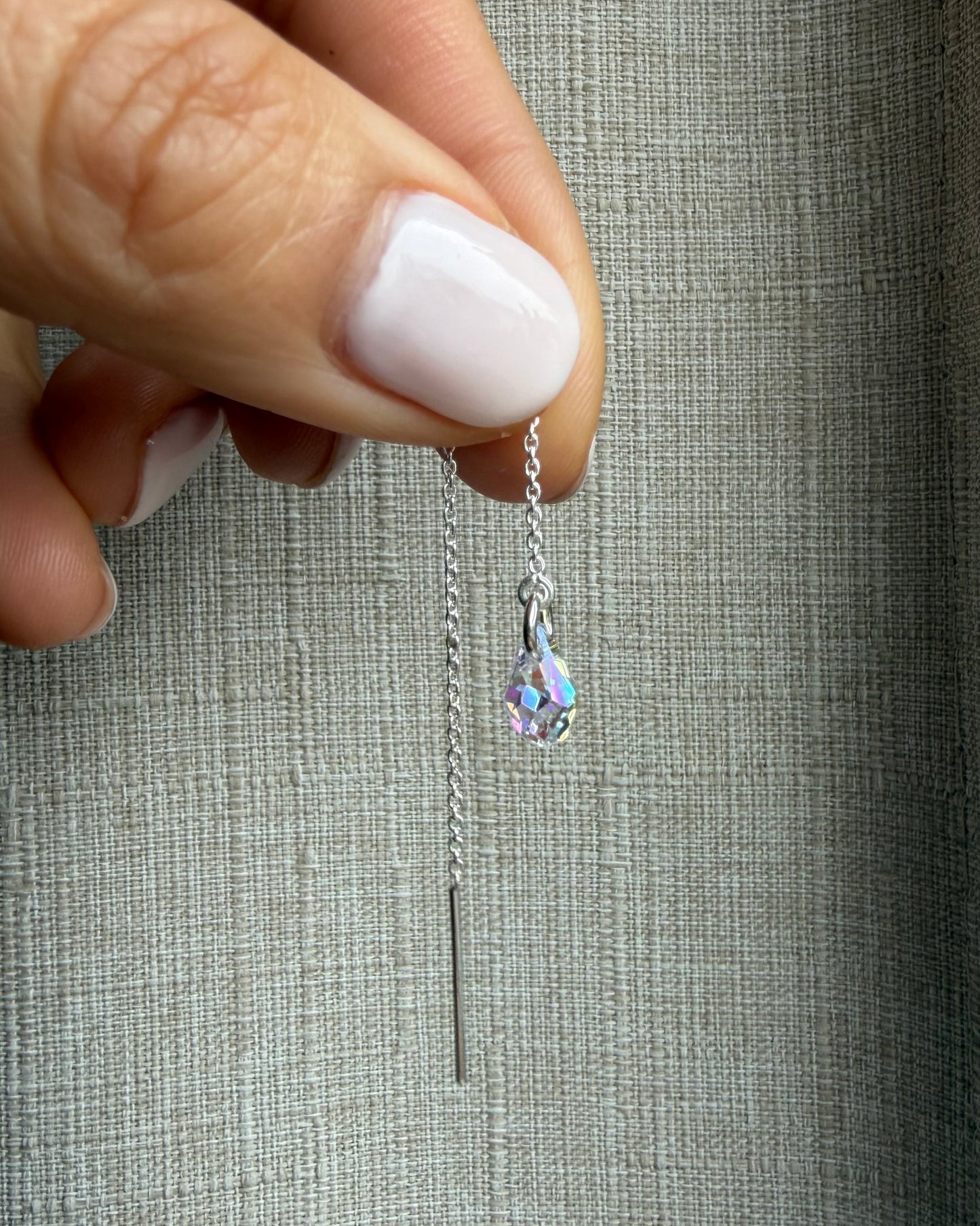 Minimal Swarovski Teardrop Threader Earrings in Sterling Silver or 14K Gold Filled