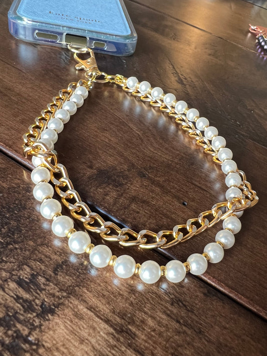 Phone wristlet - white pearl