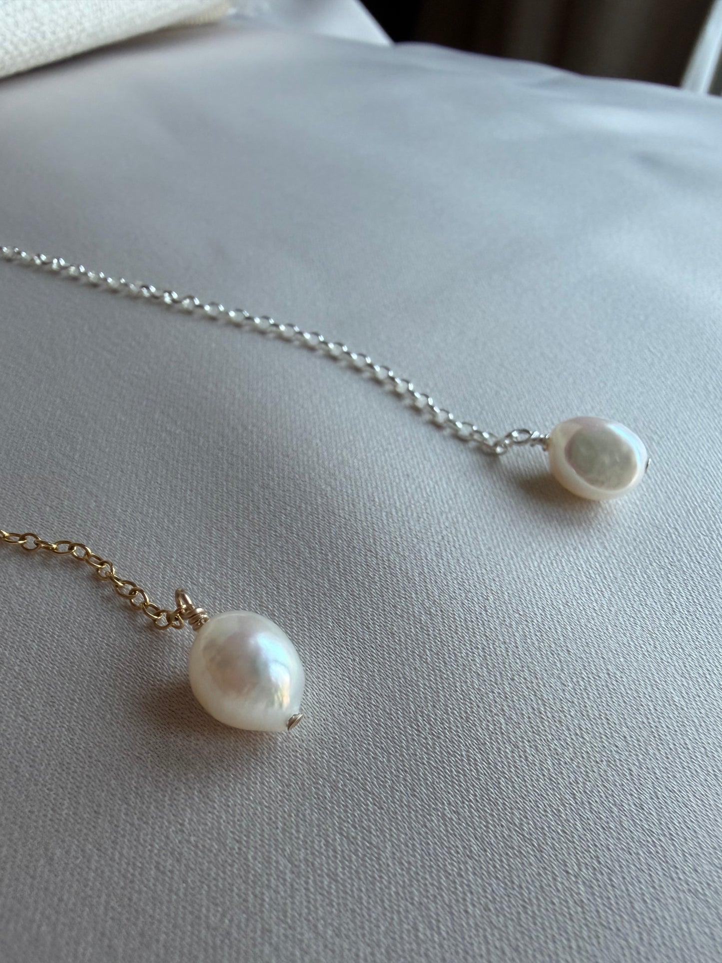 Modern Pearl Lariat Necklace