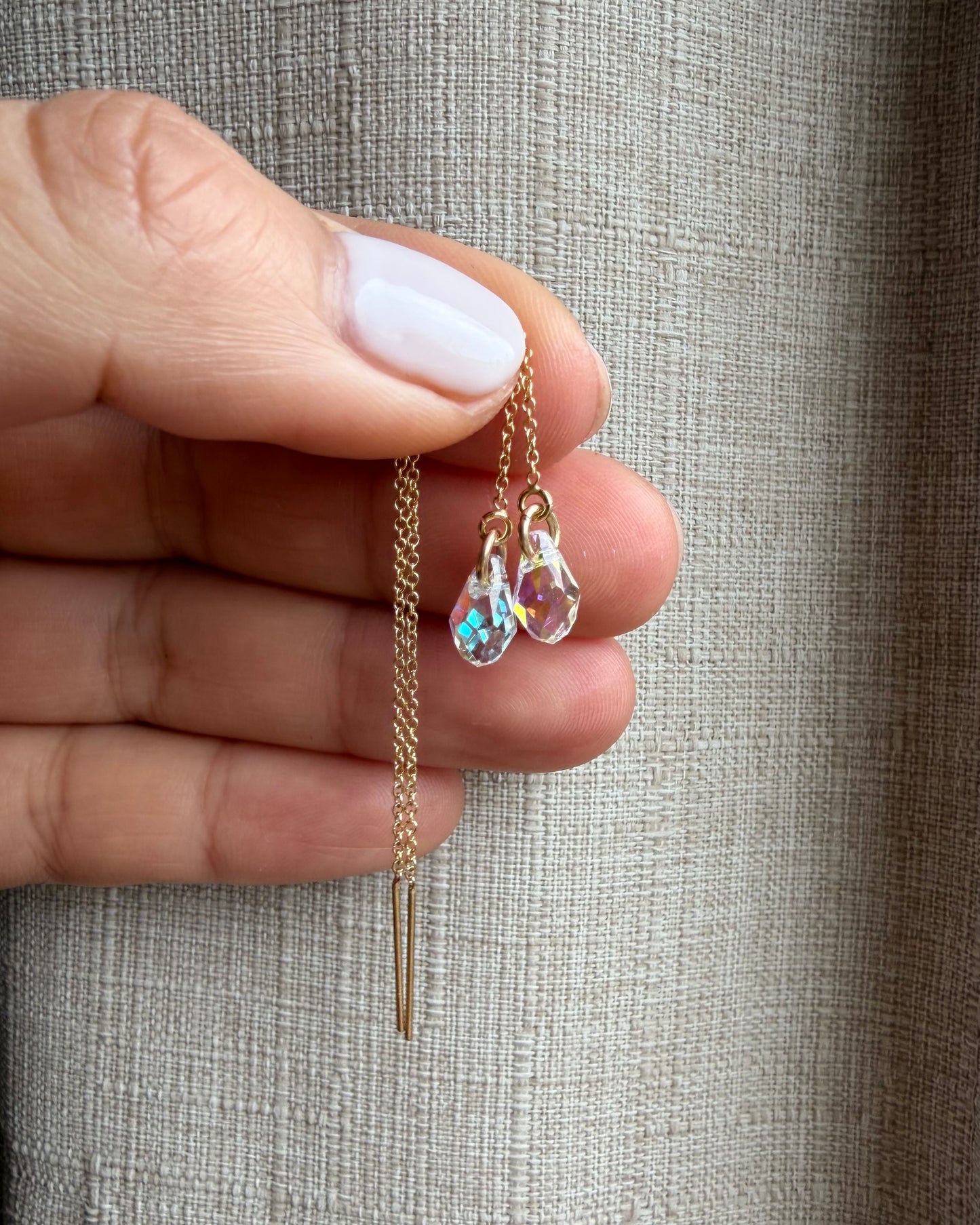 Minimal Swarovski Teardrop Threader Earrings in Sterling Silver or 14K Gold Filled