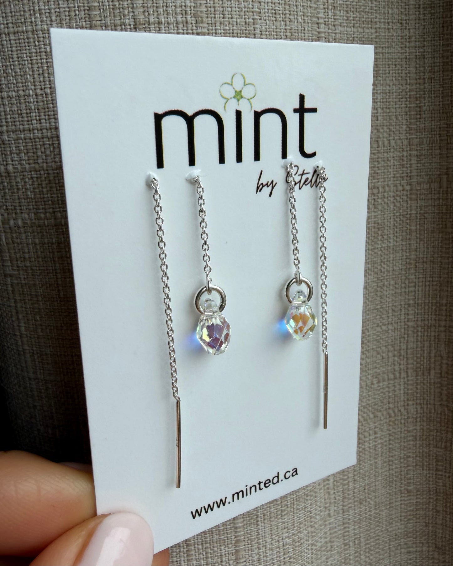 Minimal Swarovski Teardrop Threader Earrings in Sterling Silver or 14K Gold Filled