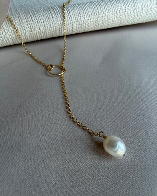 Modern Pearl Lariat Necklace