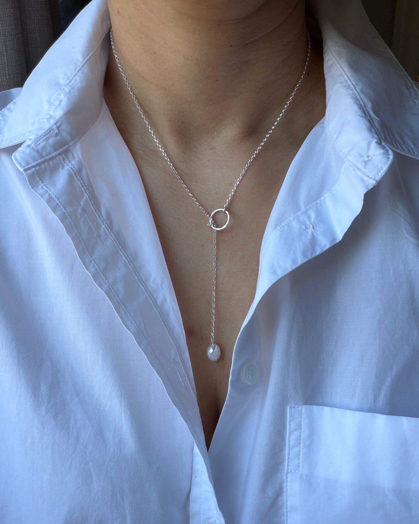 Modern Pearl Lariat Necklace