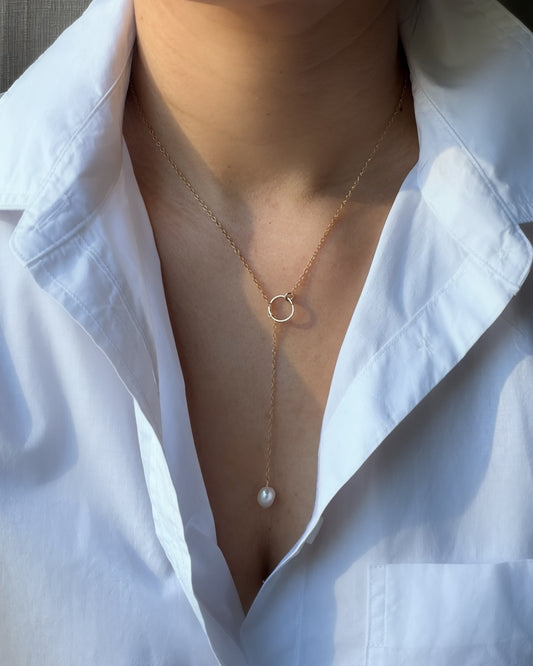Modern Pearl Lariat Necklace