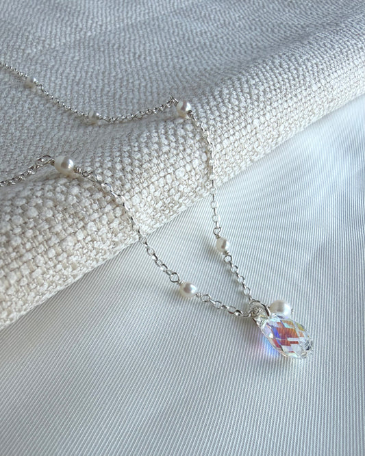 Vivienne necklace with Swarovski crystal and freshwater pearl detail in sterling silver or 14k gold filled delicate bridal necklace design