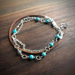 Layered Turquoise Leather Bracelet