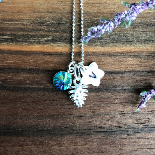 Pine Cone Initial Necklace